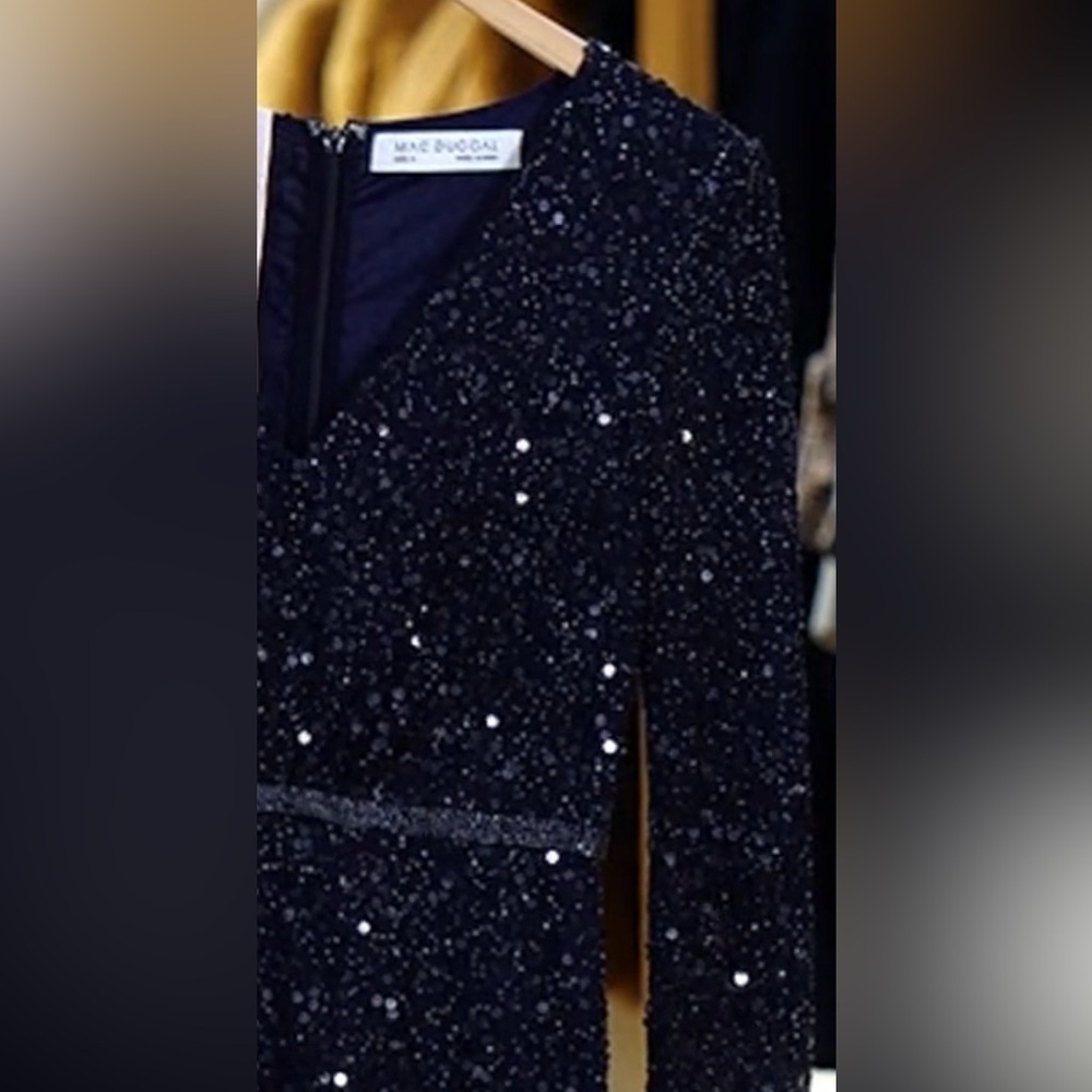 Mac Duggal Wrap Long Sleeve Tea Length Dress s22 - Picture 5 of 5